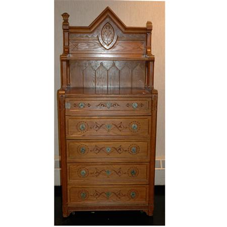 Appraisal: American Modern Gothic Style Chestnut Chest of Drawers Estimate -