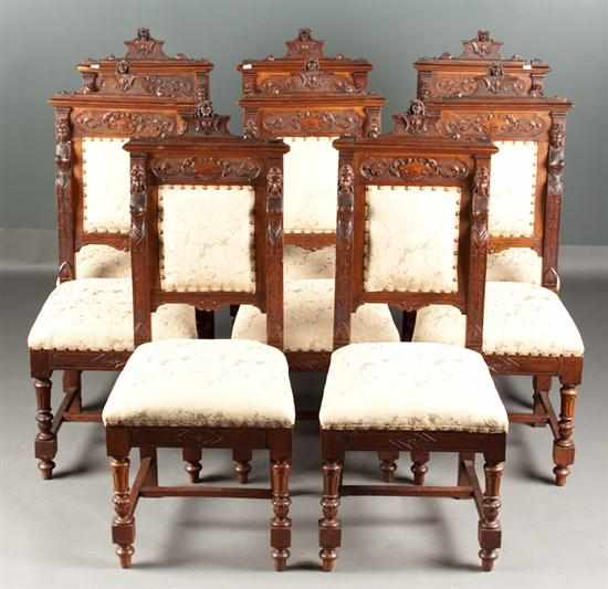 Appraisal: Set of eight Centennial Renaissance style carved walnut dining chairs