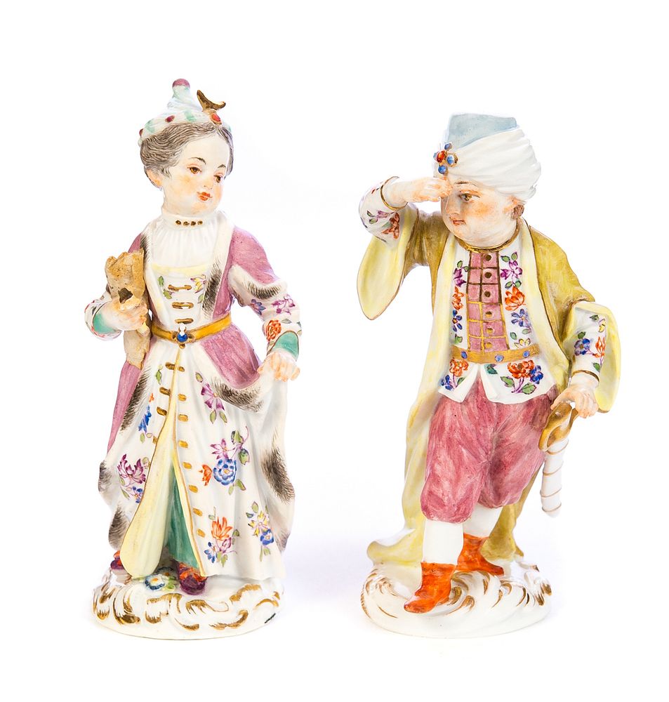 Appraisal: Pair Meissen Figurines boy and girl Pair Meissen Figurines boy