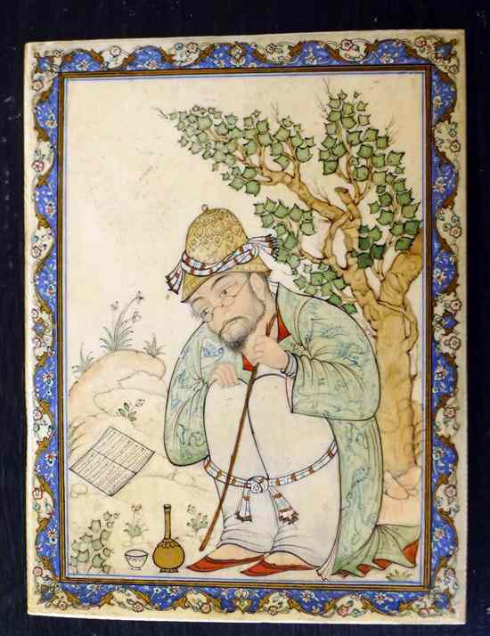 Appraisal: Persian School oil on ivory Seated poet x in unframed