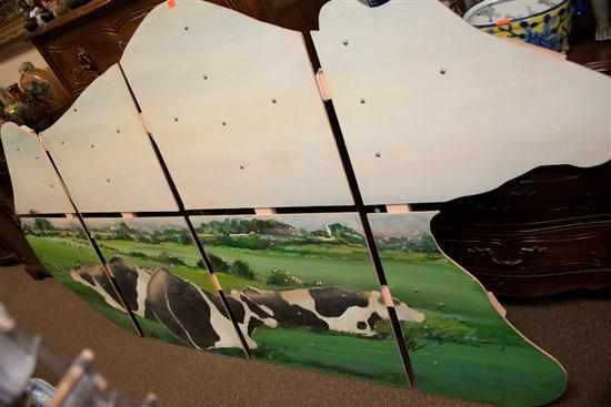 Appraisal: Painted wood store display sign with cows in pasture Estimate