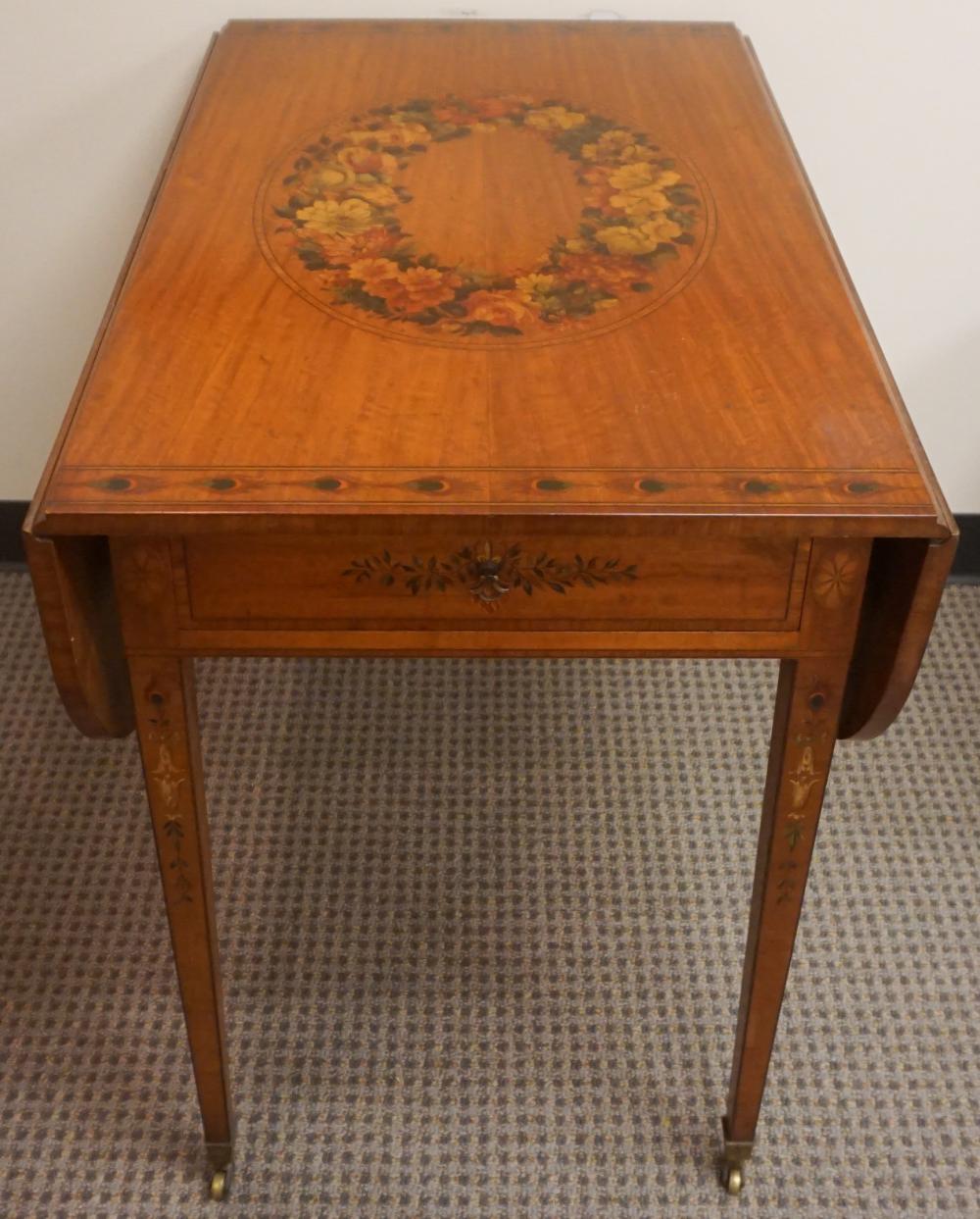 Appraisal: Edwardian Decorated Satinwood Pembroke Table x x in x x