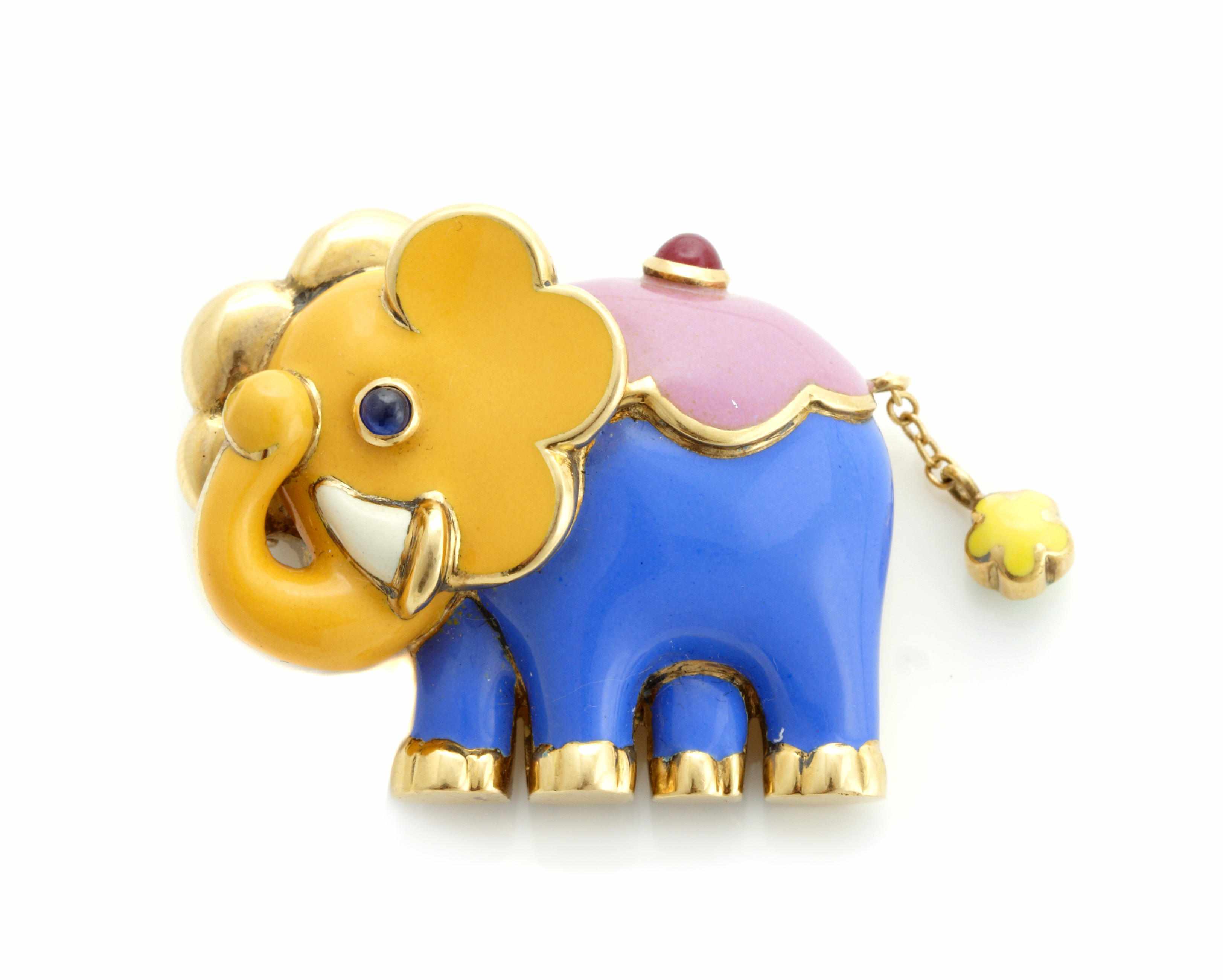 Appraisal: A gem-set enamel and k elephant brooch signed gioi el