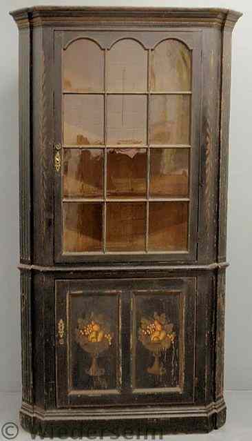 Appraisal: Eastern Shore pine one-piece corner cupboard ate th c with