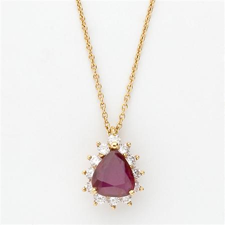 Appraisal: Ruby and Diamond Pendant with Gold Chain Tiffany Co Estimate