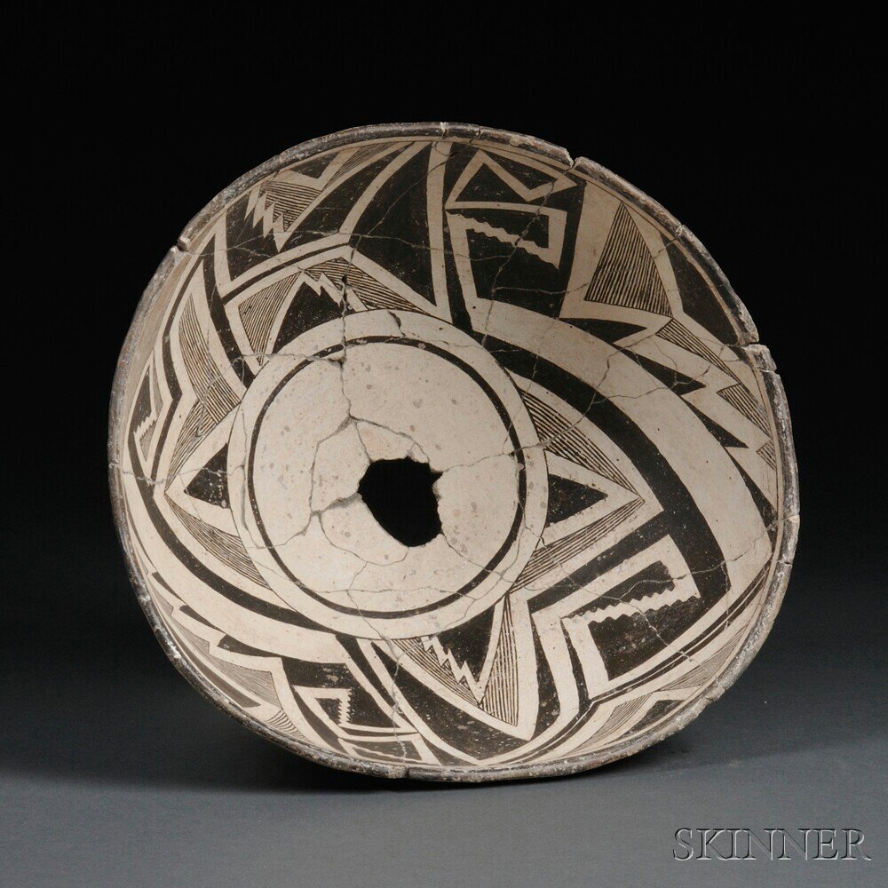 Appraisal: Mimbres Black on White Pottery Bowl with an elaborate design