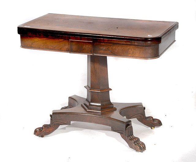 Appraisal: A TH CENTURY ROSEWOOD CARD TABLE with singular hexagonal supports