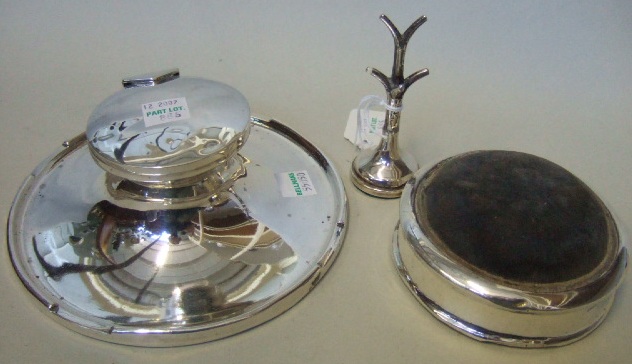 Appraisal: A silver mounted circular capstan shaped inkwell Birmingham a ring