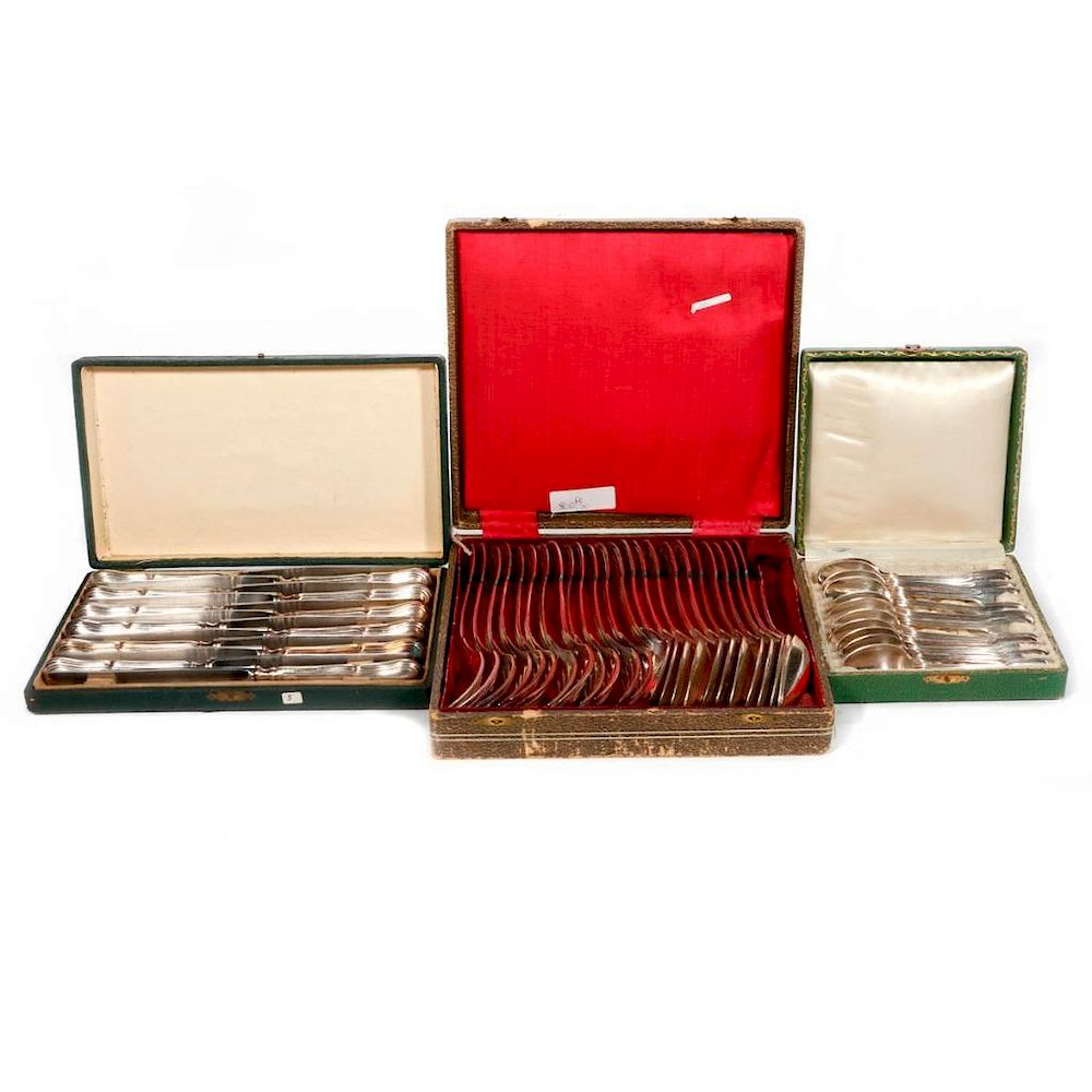 Appraisal: Three box set of French silver flatware A collection of