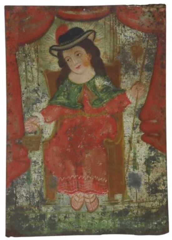 Appraisal: Unframed oil on tin retablo Santo Nino de Atocha The