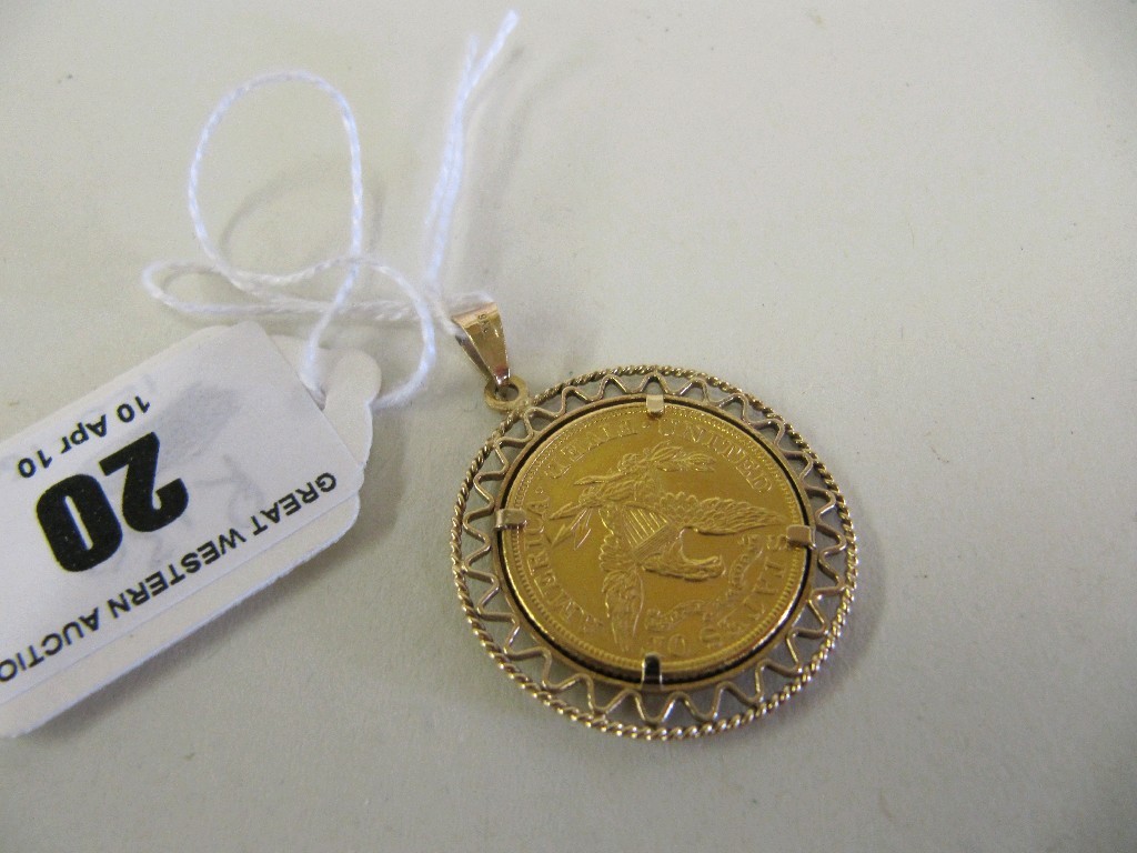 Appraisal: Gold American five dollar coin mounted in ct gold pendant