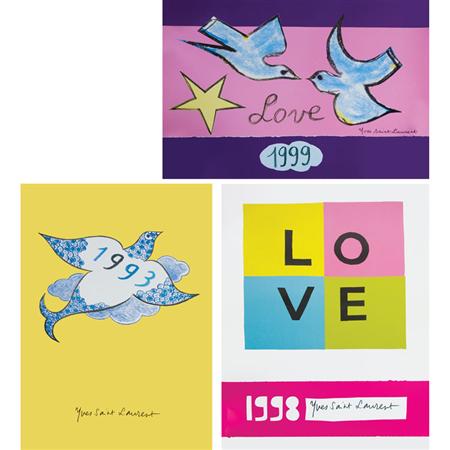 Appraisal: Three Unframed Love Posters by Yves Saint Laurent Estimate -