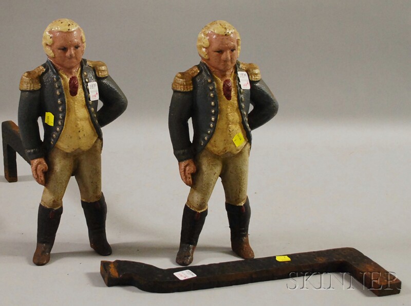 Appraisal: Pair of Painted Cast Iron George Washington Figural Andirons the