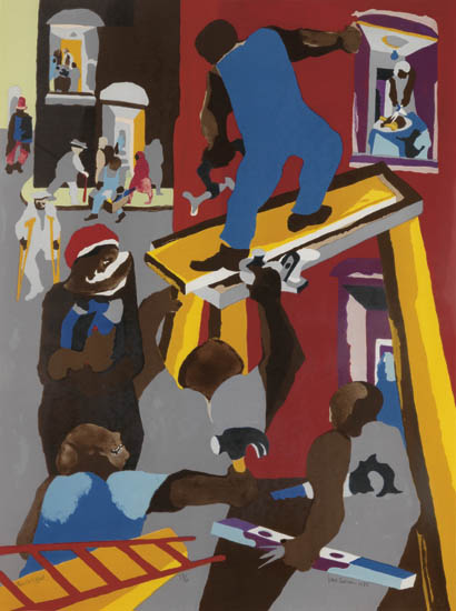 Appraisal: JACOB LAWRENCE - Man on Scaffold Color lithograph on Arches