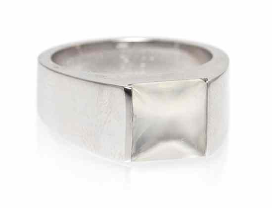 Appraisal: An Karat White Gold and Moonstone Tank Ring Cartier containing