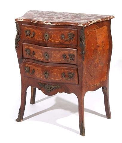 Appraisal: A LOUIS XV STYLE KINGWOOD AND MARQUETRY PETITE COMMODE of