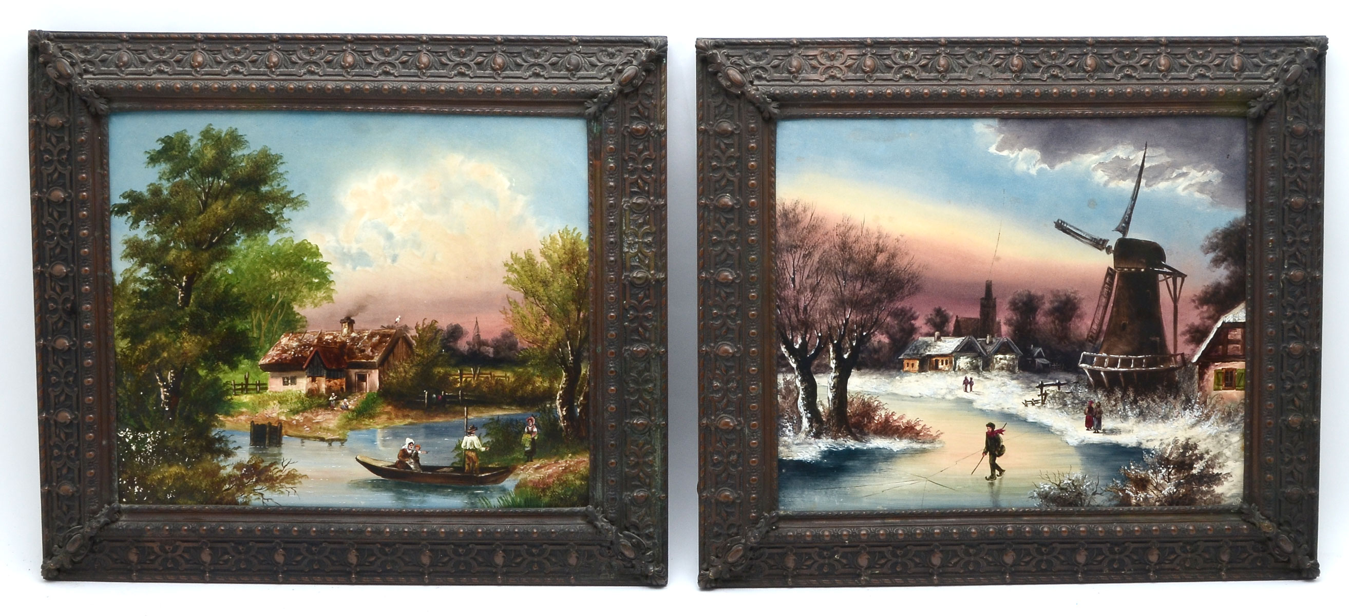 Appraisal: PAIR OF LARGE PAINTED PORCELAIN SCENIC PLAQUES Circa The First