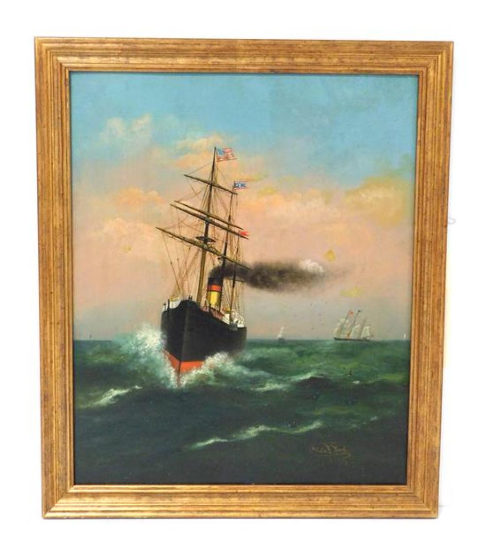 Appraisal: Viola E Weed oil on board depicts steam ship with