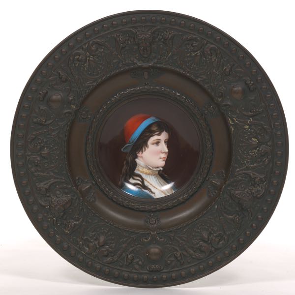 Appraisal: RENAISSANCE REVIVAL PORCELAIN AND COPPER WALL PLAQUE diameter Polychromed porcelain