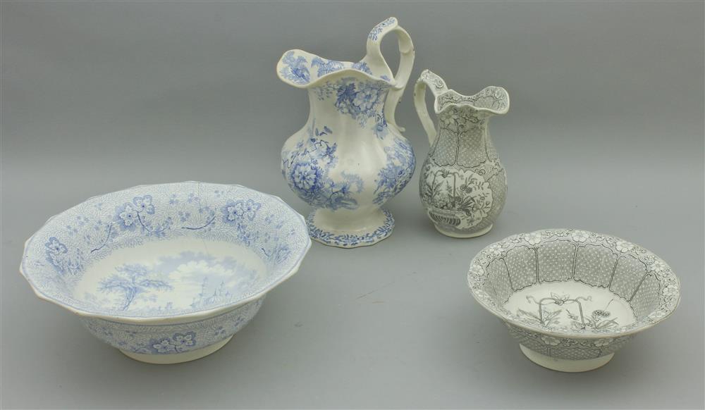 Appraisal: TWO ENGLISH TRANSFER PRINTED PITCHERS AND WASH BASINS mid- th