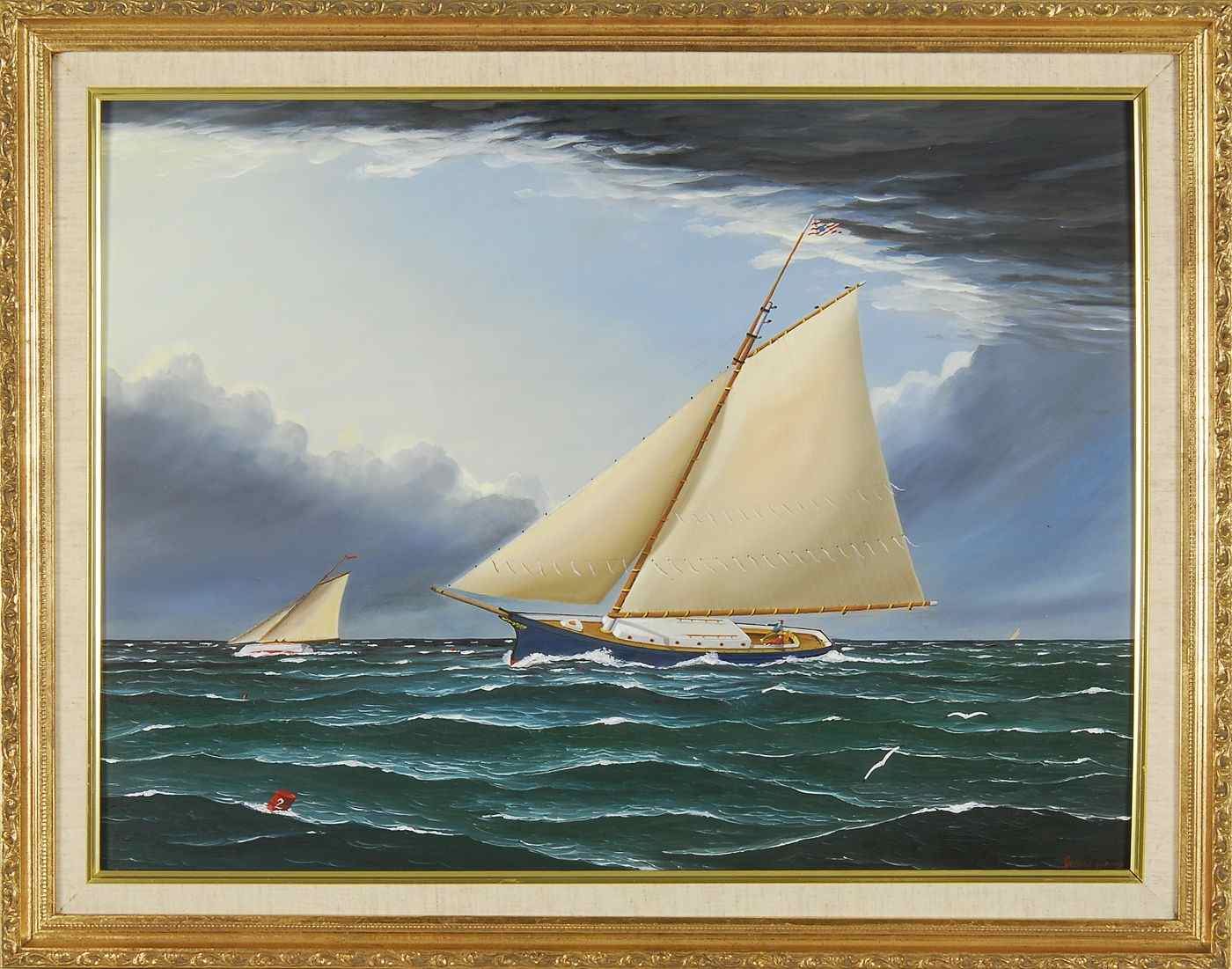 Appraisal: JEROME HOWESAmerican b Friendship sloop under sail beneath gathering clouds