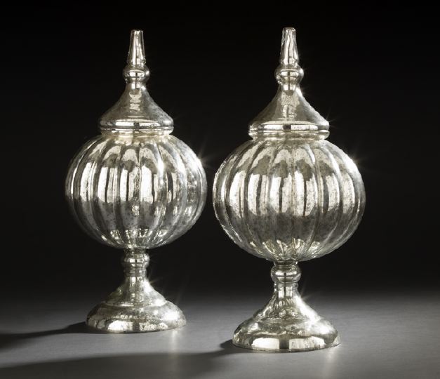 Appraisal: Tall Pair of Continental Reverse-Silvered Glass Covered and Footed Garniture