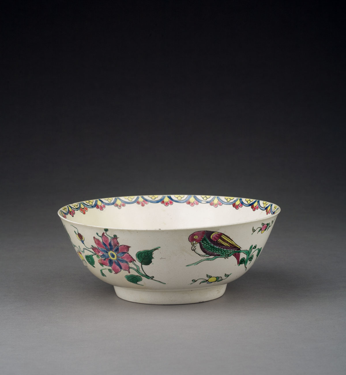 Appraisal: STAFFORDSHIRE SALTGLAZE ENAMELED BOWL CIRCA - Painted on the exterior