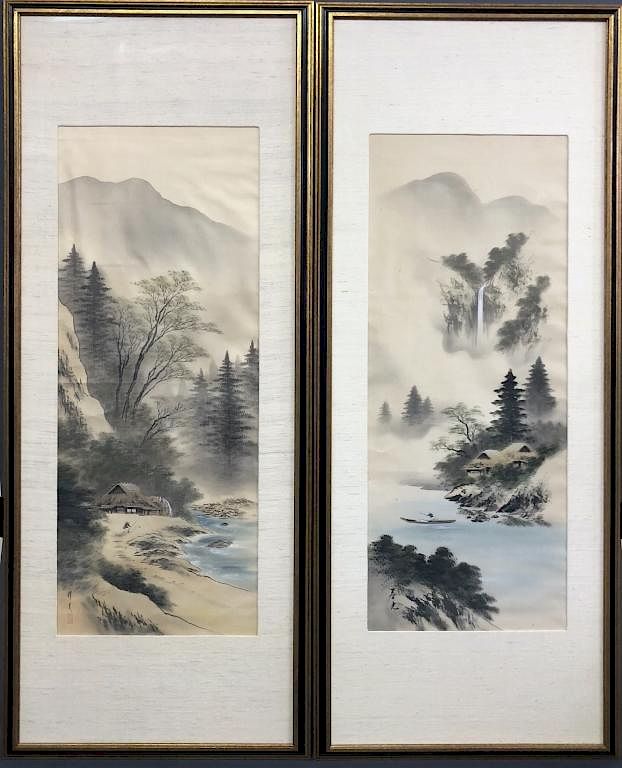 Appraisal: Two Japanese Landscape Paintings Two Japanese landscape paintings signed on