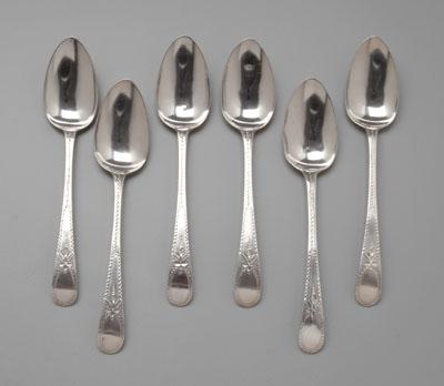 Appraisal: Set of six Bateman silver dessert spoons downturned oval handles