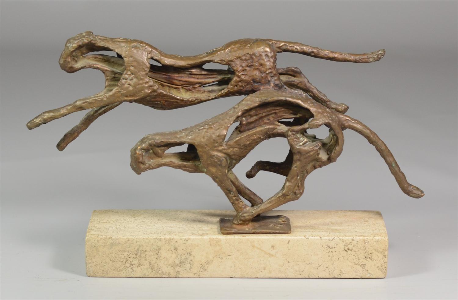 Appraisal: Robert Cook American b bronze sculpture Striking Cheetah w x