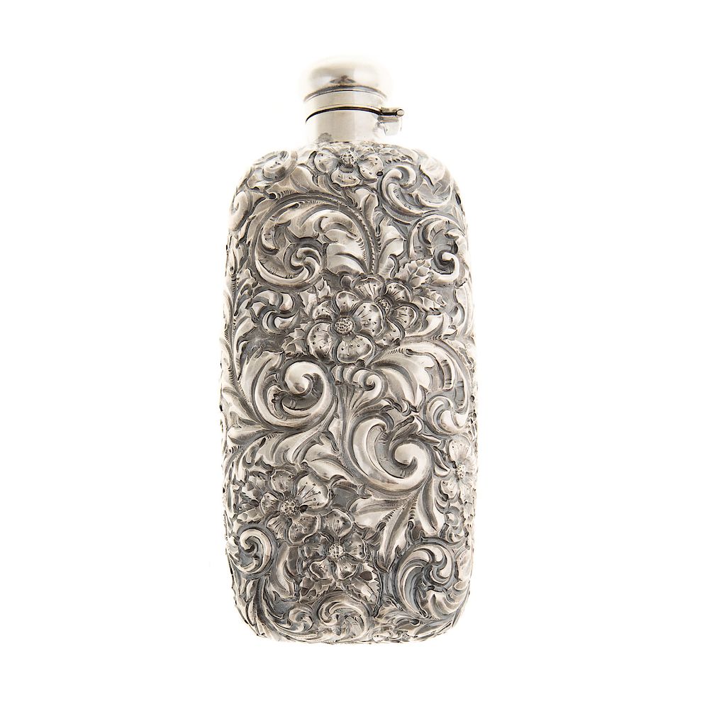 Appraisal: Bailey Banks Biddle Sterling Repousse Flask In allover floral repousse