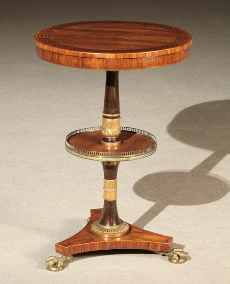 Appraisal: Regency Ebonized Wood Inlaid and Brass Mounted Rosewood Two-Tier Stand