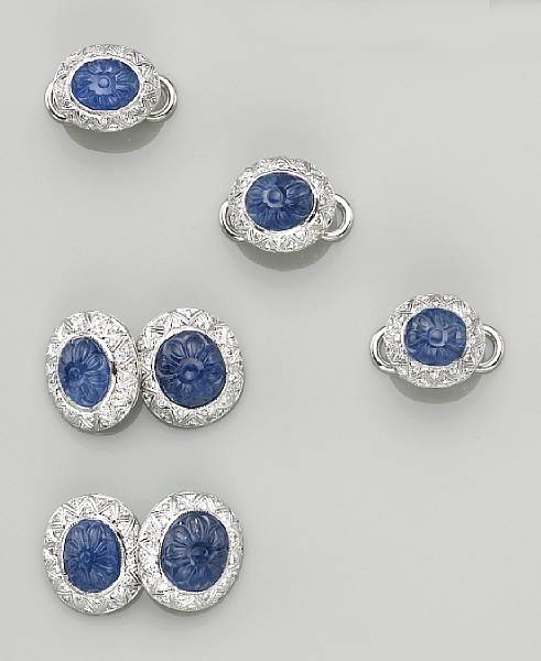 Appraisal: A sapphire diamond and eighteen karat white gold dress set