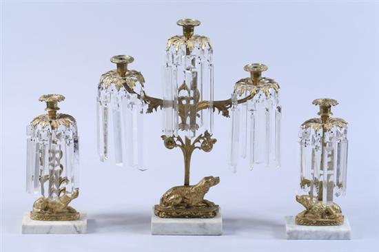 Appraisal: THREE-PIECE VICTORIAN GILT-METAL AND MARBLE GIRANDOLE SET Mid- th century