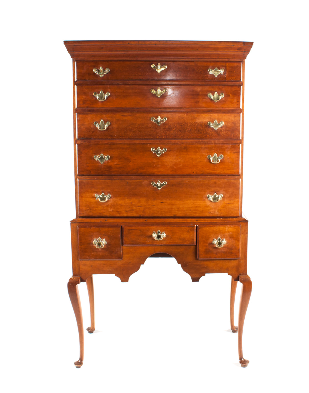 Appraisal: American Queen Anne cherrywood highboy circa Connecticut upper section with