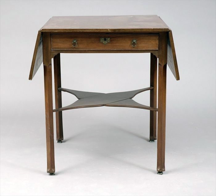 Appraisal: George III-Style Mahogany Drop-Leaf End Table with Drawer x in