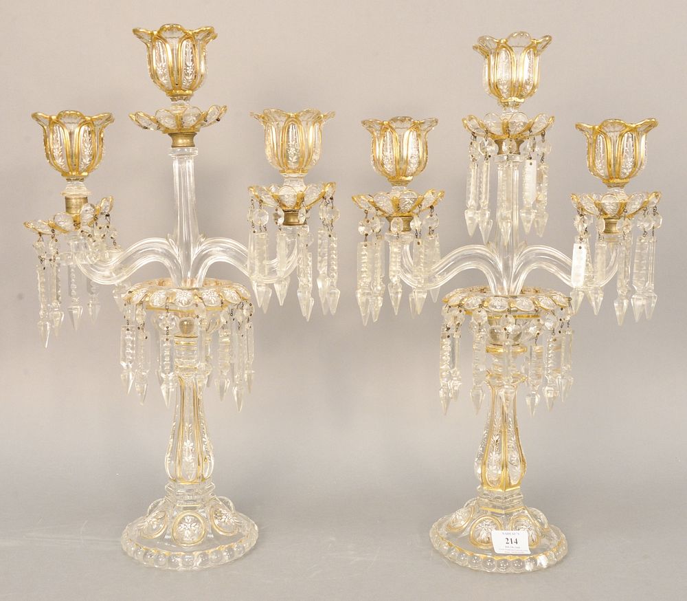 Appraisal: Pair of glass candelabra having three lights each with white