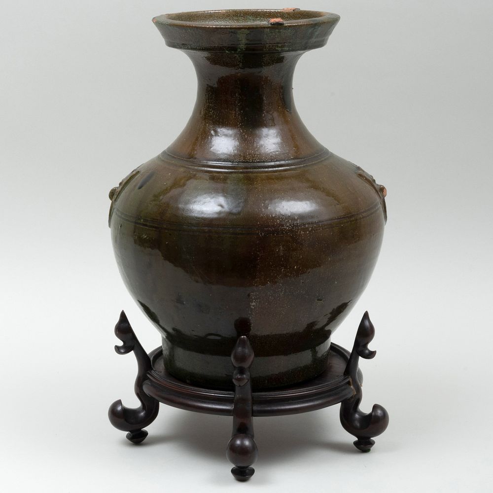 Appraisal: Chinese Green Glazed Storage Jar x in diam Applied label