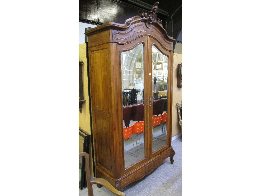 Appraisal: French walnut two mirror door armoire