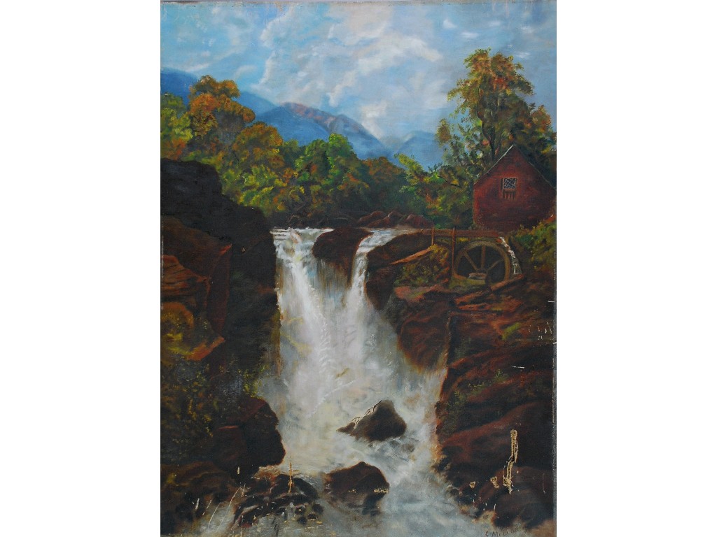 Appraisal: G MELLOR circa OIL ON CANVAS Watermill and waterfall signed