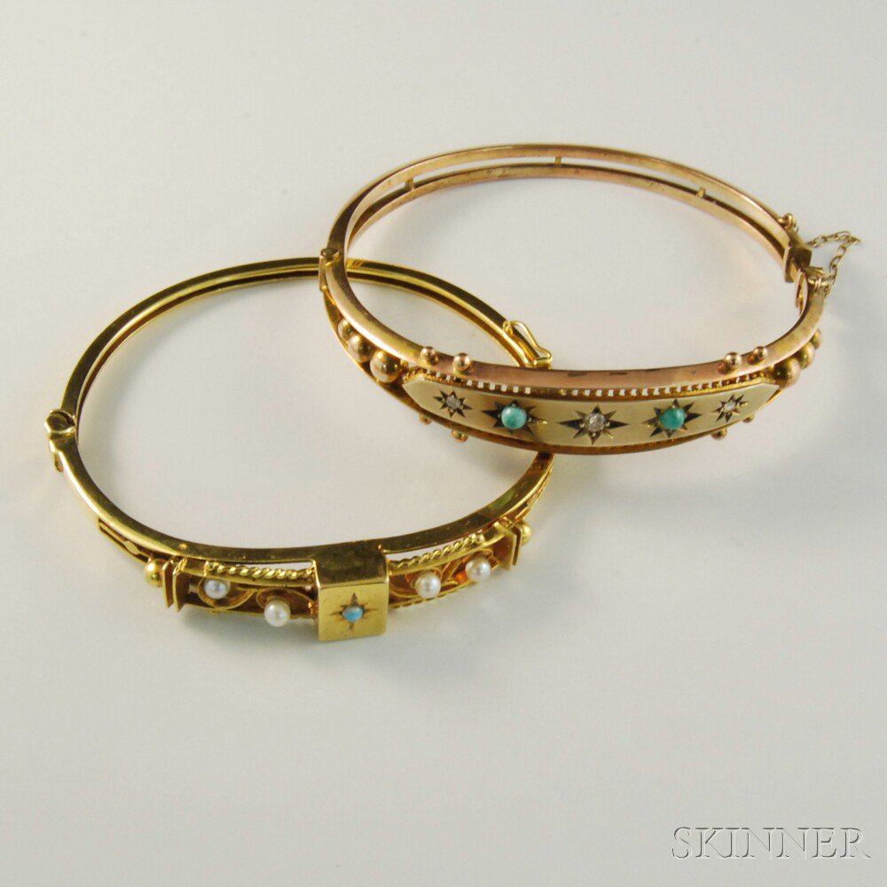 Appraisal: Two Victorian Gem-set Gold Bangle Bracelets a kt rose gold