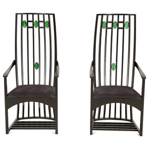 Appraisal: A Pair of Ebonized Highback Armchairs After Charles Rennie MackIntosh