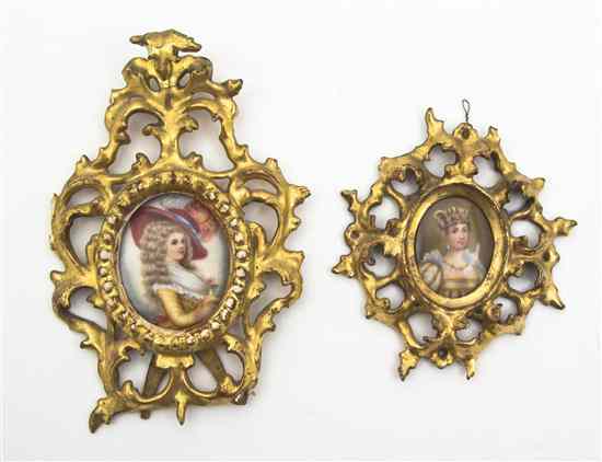 Appraisal: Two Continental Portrait Miniatures on Porcelain each depicting the bust