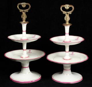 Appraisal: Pair of Russian porcelain tiered pastry stands by the Kornilov