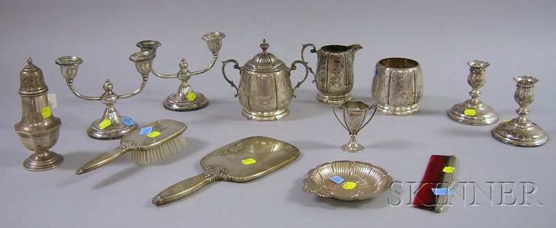 Appraisal: Thirteen Assorted Sterling Silver Table and Vanity Items some weighted