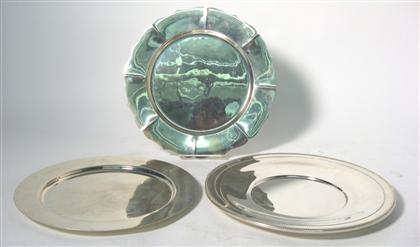 Appraisal: Three sterling silver trays th century All circular one plain