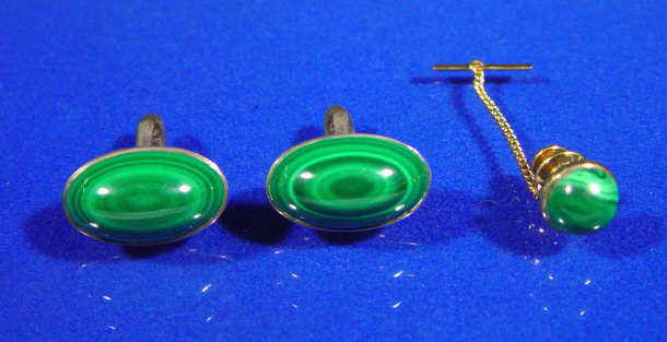 Appraisal: Pair of silver and malachite cufflinks and a matching gold