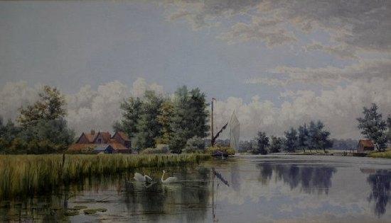 Appraisal: Stephen BatchelderView of the Norfolk Broads with Swanssignedwatercolour cm x