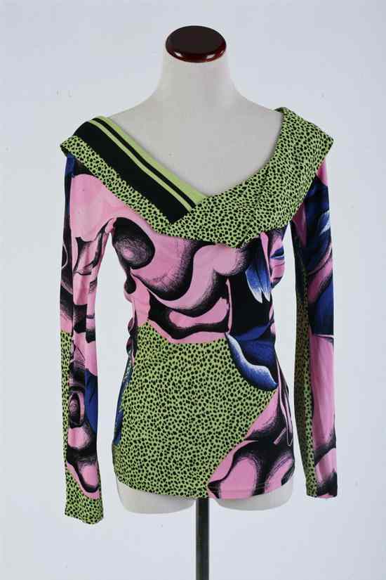 Appraisal: GIANNI VERSACE JERSEY COWL NECK TOP s size small Floral