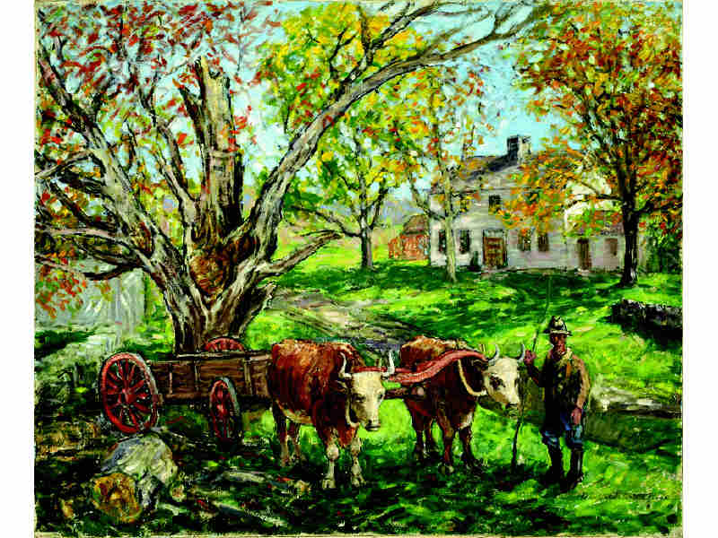 Appraisal: WINFIELD SCOTT CLIME AMERICAN - Ox-drawn wagon with farmer in